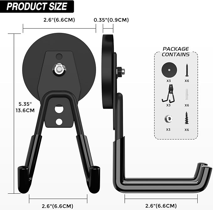 3Pcs Heavy Duty Storage Magnetic Utility Hooks Large Garage Strong Extra Magnet Hooks Hanger with Anti-Slip Coating Heavy Duty Magnetic Hooks for Hanging Power Dril Garage Garden Tools Black