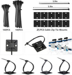 ELII 328Pcs Cable Management Kit, 8 Magnetic Cable Holder,69Adhesive Cable Clips,4 Cable Sleeve Split,22Reusable Cable Strap,200 Nylon Cable Zip Ties with 25 Mounts TV Office (Black)