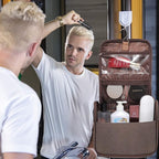 Hanging Toiletry Bag for Men VANCASE Vintage Leather Shaving Dopp Kit Medium Waterproof Travel Bathroom Bags Portable Shower Organizer