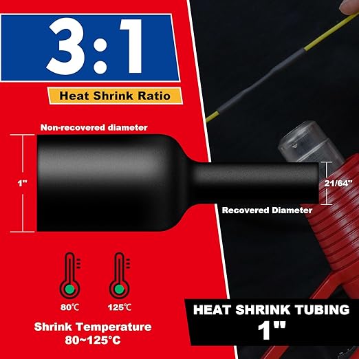 1 Inch Heat Shrink Tubing, 32.8 Ft Roll Industry Marine Grade 3:1 Shrink Ratio Shrink tubing, Adhesive Lined Heat Shrink Tube, 1" Waterproof Shrink Tube for Wires Home Marine Automotive