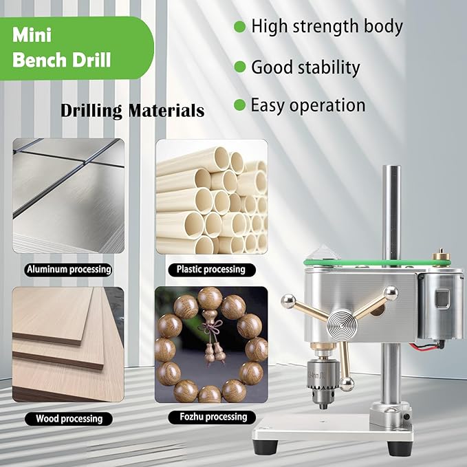 Mini Drill Press, Mini Drilling Machine 0.3-4mm Chuck, Small Bench Drill with Speed Adjustable CNC Machined Drilling Machine for DIY Woodworking Metalwork