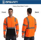 High Visibility Class 3 T Shirts，Hi Vis Safety Shirts with Reflective Strips and Pocket, Long Sleeve Quick Dry Mesh Construction Work Shirt for Men/Women Black Bottom Orange,XL