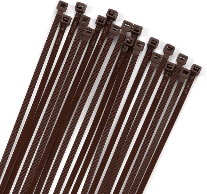 XINGO 100PCS Cable Zip Ties Heavy Duty, Premium Nylon Plastic Wire Ties with 50 Pounds Tensile Strength, Self-Locking Black Nylon Zip Ties for Indoor and Outdoor (14 inch, Brown)