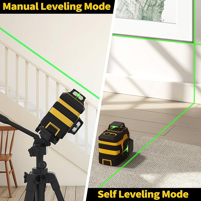 IKOVWUK Laser Level, 3x360° Cross Line Laser for Construction and Picture Hanging, 12 Green Lasers with Self-leveling, 3D Vertical & Horizontal Line, Level Tool with 5200 mAh Rechargeable Battery