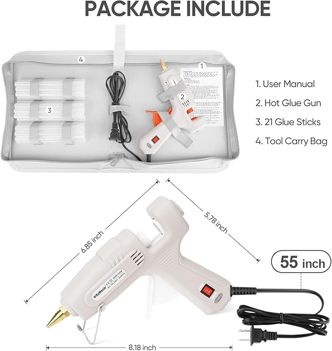 ROMECH Full Size Hot Glue Gun with 60/100W Dual Power and 21 Hot Glue Sticks (7/16"), Fast Preheating Heavy Duty Industrial Gluegun with Storage Case for Crafting, DIY and Repairs (White)