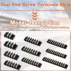 10 Circuits 10 Positions Terminal Block 20-30A 200-450V Dual Row Screw Terminals Strip with 60 PCS Heat Shrink Wire Fork Connectors(Pack of 3pcs)