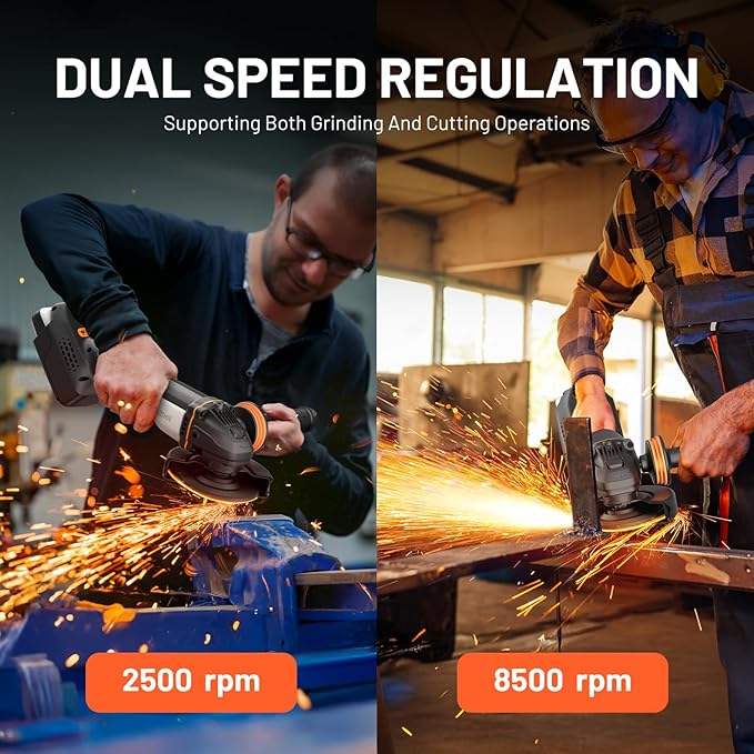 Litheli 20V Brushless Cordless Angle Grinder, 4.9-Inch Variable Speed Grinder with Battery & Charging Cord, Max 8500 RPM, for Metal, Wood, Tile (Adapter Not Included)