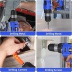 20V Electric Drill Set with Battery and Charger, 30N Torque, 21+1 Settings, 3/8-Inch Keyless Chuck, LED Electric Drill Set (Blue)