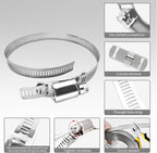 Hose Clamps 10FT Strap+5 Fasteners,DIY Cut-To-Fit 304 Stainless Steel Adjustable Large Worm Gear Band Clamp Assortment Kit,Metal Screw Fasteners and Strapping for Pipe,Duct,Pole,Tube