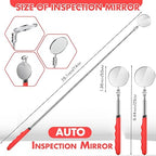 1 Pcs Telescoping Inspection Mirror Mechanics Automotive Tool with Long Handle Extendable Mirror on a Stick for Technicians Mechanics Contractors Checking Observation(Red,Round)