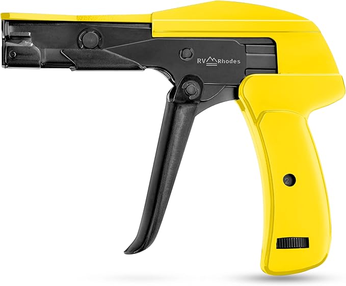 42712 Zip Tie Gun/Cable Tie Install Tool, Adjustable Tension with Built-In Cutter, for Nylon Ties up to 1/4”- Yellow
