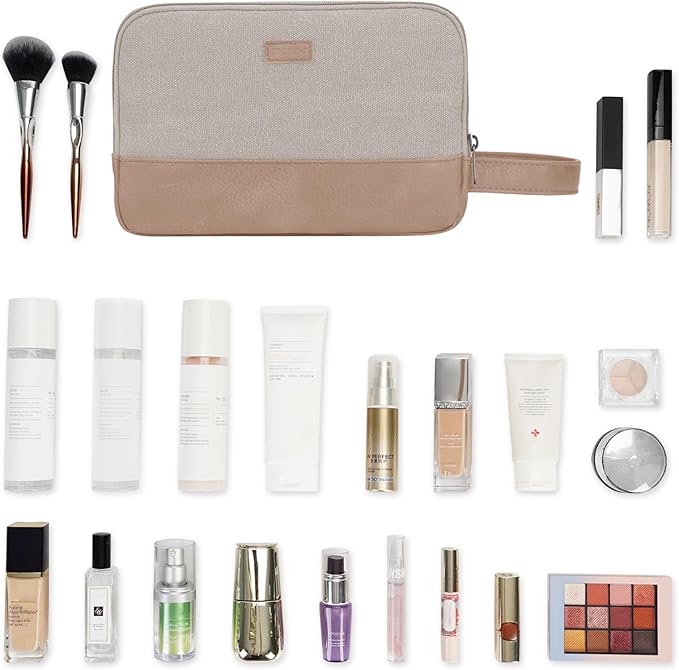 WANDF Travel Toiletry Bag for Men Large Toiletries Shaving Bag Water Resistant Hanging Dopp Kit Travel Accessories Bag for Women Men (Beige Gray)