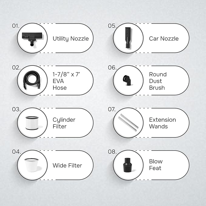 16 Gallon 4.5 Peak HP Wet/Dry Vacuum, Stainless Steel Tank, 3 in 1 Function Portable Shop Vacuum with Attachments, Ideal for Jobsite, Garage & Workshop.