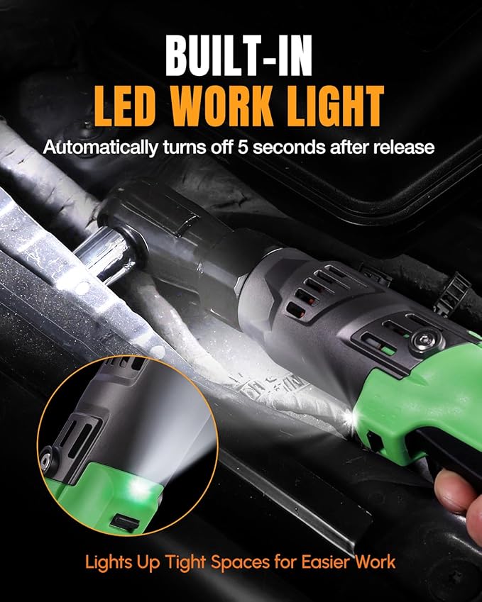 WORKPROX Electric Ratchet Wrench 1/2" Set, 20V Cordless Ratchet Wrench Kit, 74Ft-lbs, 250RPM, Battery Powered Ratchet with LED Light, 2-Pack 2000mAh Batteries, 7 Sockets & 3" Extension Bar