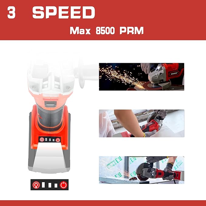 IRONFIST Cordless Angle Grinder Compatible with Milwaukee M18 Batteries, 18V Burshless Motor 125mm Cutting Wheels, Flap Wheels, and Wool Carving Wheel for Precision Cutting & Grinding（NO BATTERY)