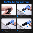 Pneumatic Rivet Nut Gun Kit with 11PCS 1/4 & 5/16 & 3/8 Mandrels, Industrial Grade Air Rivnut Tool Set with Self-Locking Head Gun, Air Riveter Nut Gun for Threaded Nutsert Insert Installation