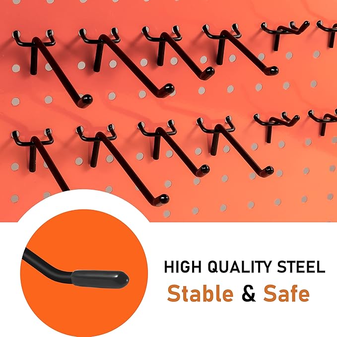 60PCS Black Pegboard Hooks, Pegboard Wall Hook Heavy Duty PegBoard Shelving Hook Fit 1/4" PegBoard Metal Hanging Pegboard Display Hook Holder Organizer for Wall Kitchen Store (6 Inch-60Pack)