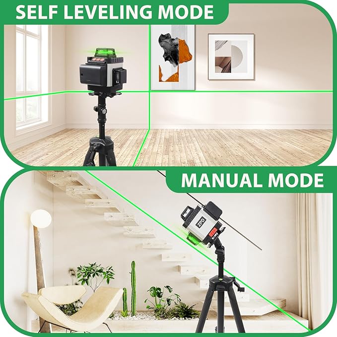 Laser Level, ZPD Laser Level with Tripod, 4 x 360 Self Leveling Laser Measuring Tool Green Lazer Level 16 Line Level Laser 360 Self Leveling for Construction, Home Renovation, Picture Hanging