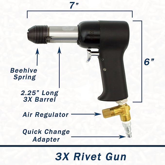 Wicks Aircraft 3X Deluxe Rivet Gun Set, Includes: 3X Rivet Gun, 4 Bucking Bars, 10 Rivet Sets, and Air Tool Oil.
