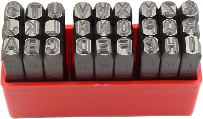 27pcs Heavy Duty Steel Stamp Uppercase Reverse Letters 5/32 4mm Hand Stamping Character Mark Code Alphabet Punch Kit for Bracelet Ring Jewelry Sheet Metal Plate Making Mold Die