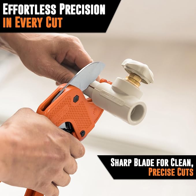 Mutt Tools Professional 1.5” PVC Pipe Cutter Tool - Heavy-Duty Ratcheting Plastic Pipe Cutter for PVC, CPVC, PEX – Cuts up to 1.5 Inch OD – Plumbing Cutting Tool for Home and Pro Use