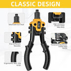 Rivet Gun, 1/4 Pop Rivet Gun Kit with 200 Blind Rivets, 5 Interchangeable Rivet Heads (3/32", 1/8", 5/32", 3/16", 1/4"), Heavy Duty Hand Riveter Tool for Metal, Gutter & Automotive