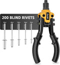 Rivet Gun, 1/4 Pop Rivet Gun Kit with 200 Blind Rivets, 5 Interchangeable Rivet Heads (3/32", 1/8", 5/32", 3/16", 1/4"), Heavy Duty Hand Riveter Tool for Metal, Gutter & Automotive