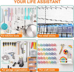 Dualshine 60Pcs Black Pegboard Hooks, 2/4/6 Inch Pegboard Wall Hook Heavy Duty PegBoard Shelving Hook Fit 1/4" PegBoard Metal Hanging Pegboard Display Hook Holder Organizer for Kitchen Store