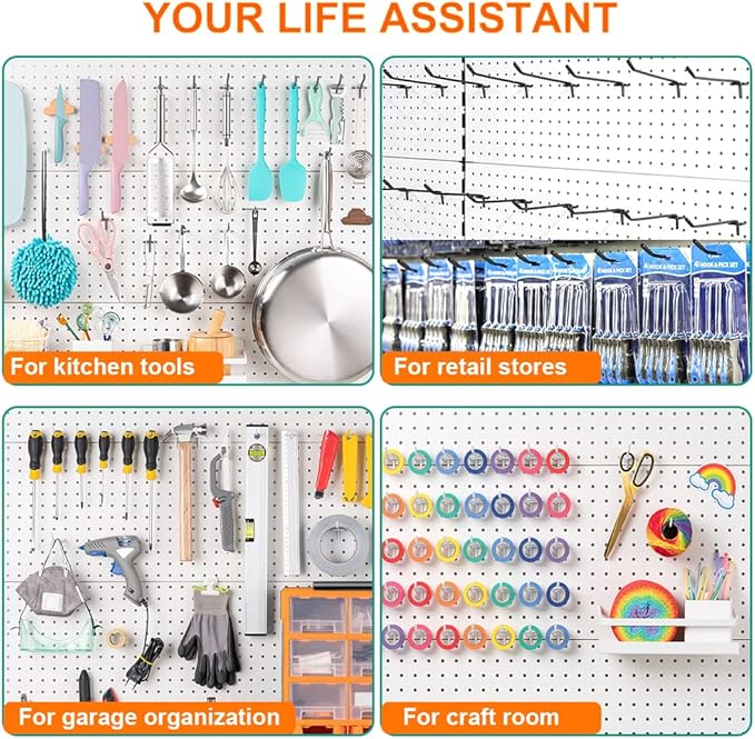 Dualshine 60Pcs Black Pegboard Hooks, 2/4/6 Inch Pegboard Wall Hook Heavy Duty PegBoard Shelving Hook Fit 1/4" PegBoard Metal Hanging Pegboard Display Hook Holder Organizer for Kitchen Store