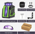 360° Laser Level, HUEPAR 82-165Ft 3 Brightness Levels Self Leveling Laser Level with Pulse Mode, Purple High Penetration Laser Rechargeable Li-ion Battery Lazer Leveler Tool for Indoor DIY Project