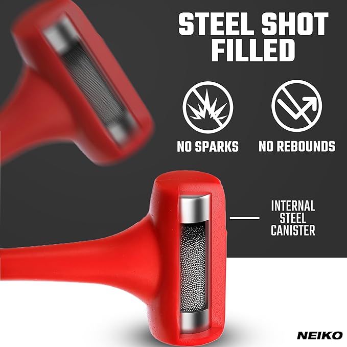 NEIKO 02882B 12 Lb Dead Blow Hammer, 36-1/2” Long, Red, Unibody Molded, Ergonomic Textured Handle, Spark and Rebound Resistant, One Piece Steel Core, 3 Inch Head
