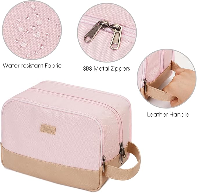 WANDF Travel Toiletry Bag for Men Large Toiletries Shaving Bag Water Resistant Hanging Dopp Kit Travel Accessories Bag for Women Men (Pink)