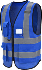 Big and Tall Blue Safety Vest 6xl 7xl 8xl Reflective Work Vest blue 7 Pockets,6XL-8XL