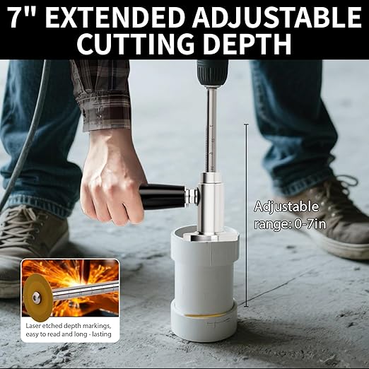 Inside Pipe Cutter for PVC Pipe, 1.5"-8" PVC Pipe Cutter Tool with 7" Depth Adjustment, Diamond Grit Wheel, 1/4" Hex Shank for Drills/Drivers, PVC Cutter for Plumbing