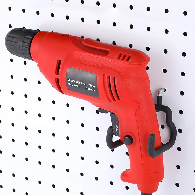 4 Pieces Pegboard Hooks Pegboard Drill Holder Double Power Tool Black Flat Utility Hook Peg Board Organization Accessory for Workbench, Garage Storage(7.48 x 2.8 x 3.66 Inch)