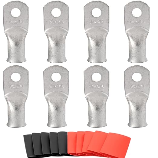 000 Gauge Tinned Copper Cable Lugs 8 PCS 3/0 AWG-5/16(M8) Ring Terminal Heavy Duty Wire Lugs Battery Lugs, 8 PCS 3/0 Guage terminals Battery Cable Ends Connectors with 8 PCS 3:1 Heat Shrink Tube