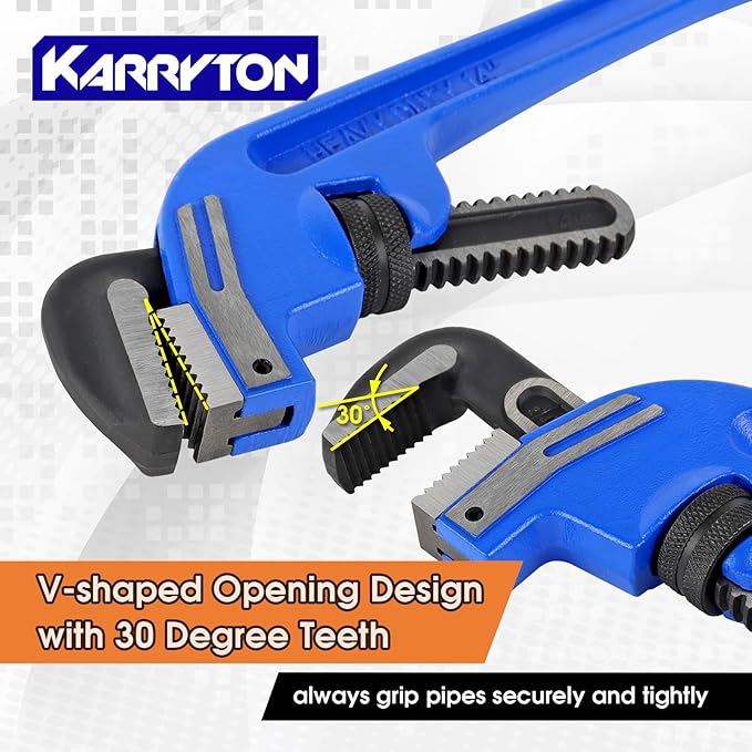 End Pipe Wrench set(8" 10" 14" 18"), Adjustable Cast Iron offset pipe Wrench, Perfect Plumbers Tool for Oil Field, Plumbing, Auto Repair, Construction and Mechanics