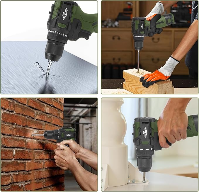 17V Brushless Screwdriver Drill Set, 140Nm Cordless Impact Driver & 55Nm Electric Drill with 3 Adjustable Speed, 2 Batteries and Led Work Light