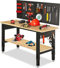 Adjustable Height Work Bench 48×24 Workbench for Garage with Under Table Shelf Heavy Duty Rubber Wood Work Table for Shop Woodworking, Office, Home, Commercial
