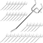 40Pcs 4" /100mm Stainless Steel Pegboard Display Hooks Bulk Set, Silver Garage Organization Peg Wall Hook Metal Slatwall Panel Hook Fit 1/8 and 1/4 Inch Pegboard for Retail
