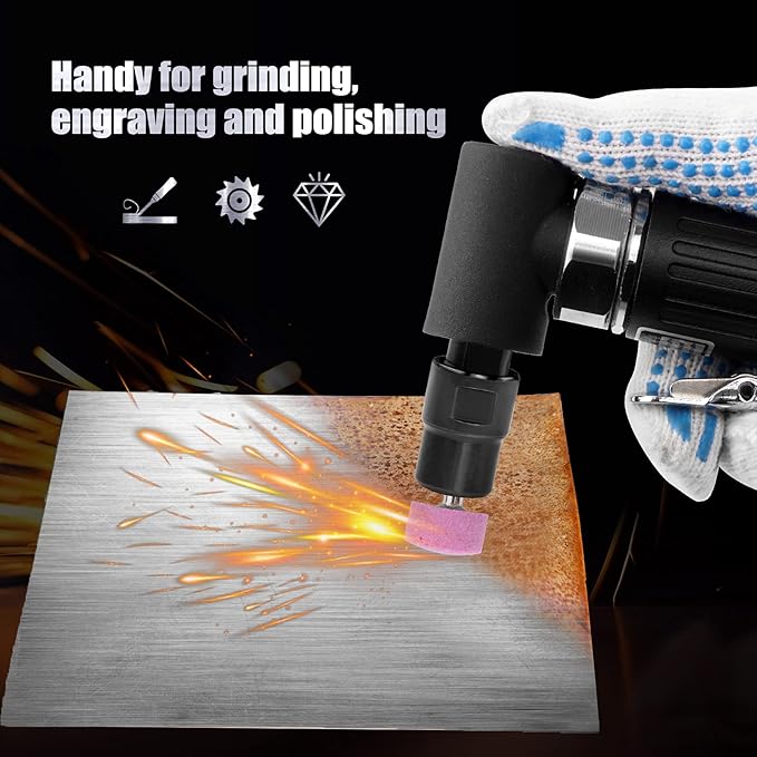 Air Die Grinder - 1/4", Right Angle, 20,000 RPM, Pneumatic Power, Safety Lock, 90 Degree, Mini, Angle Die Grinder for Grinding, Polishing, Cutting and More