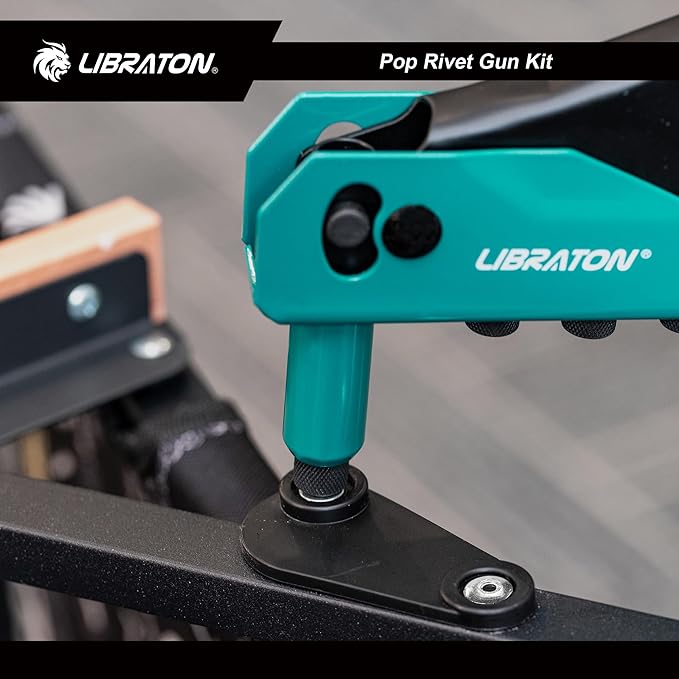 Libraton Rivet Gun Kit, Pop Rivet Gun, Heavy Duty Rivet Tool, Professional Hand Riveter, Manual Riveting Tool with 120 Blind Rivets, 4 HSS Drill Bits, 4 Tool-free Interchangeable Heads