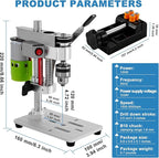 Mini Benchtop Drill Press with Work Light | Rear-Mounted 795 Motor, Small Bench Drilling Machine for Woodworking, Jewelry & Crafts, B10 Chuck, Motor & Belt Guard