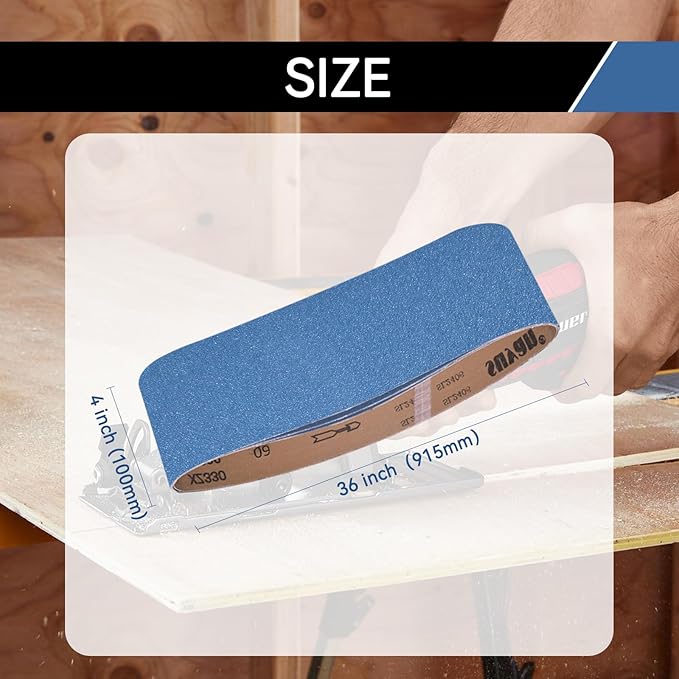 4x36 Inch Sanding Belts 18 Pcs 6 Grits Sizes (3 Each of 60/80/120/150/240/400 Grits) Heavy Duty Belt Sander Zirconia Belt Sander Paper for Wood, Metal, Stainless Steel, Cars, and Furniture