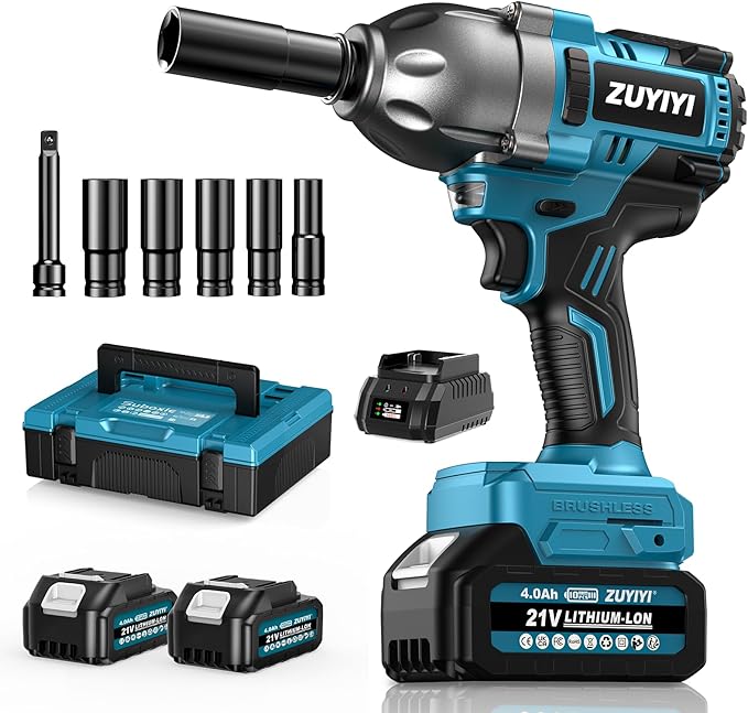 Cordless Impact Wrench 1/2", 1600N.m (1200ft-lbs) High Torque Brushless Impact Gun, 21V 3800RPM Power Impact Wrenches, Electric Impact Driver with 2x 4.0Ah Battery for Car Tire Truck RV Mower