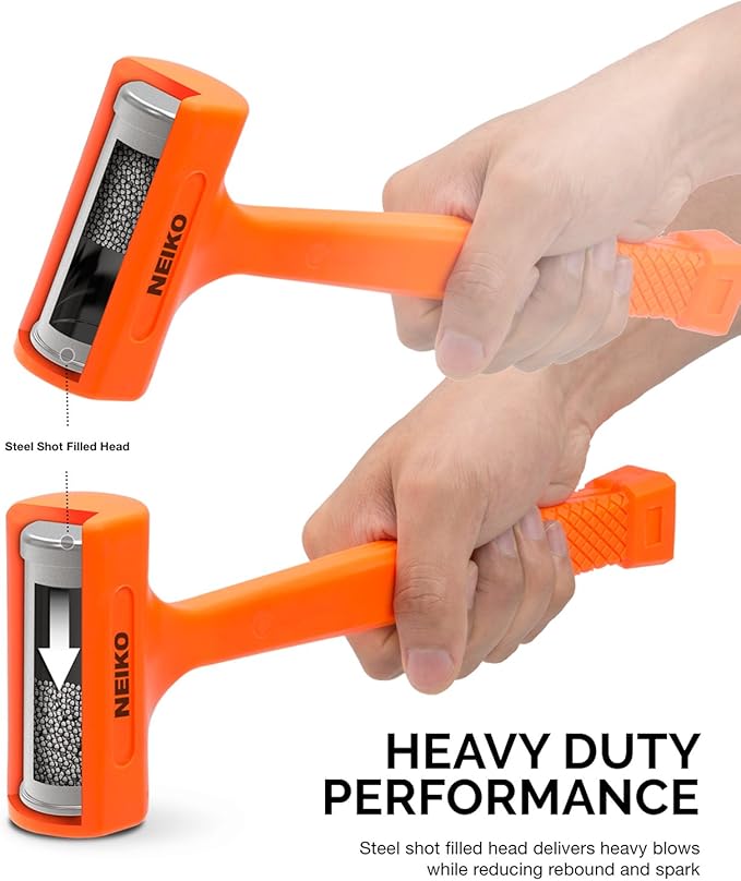 Neiko 02846A 1 LB Dead Blow Hammer, Neon Orange I Unibody Molded | Checkered Grip | Spark and Rebound Resistant