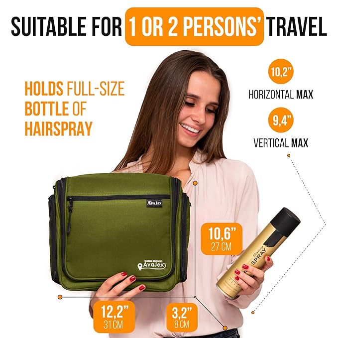 Travel Toiletry Bag for Men and Women - Large Hanging Toiletry Organizer - Waterproof Hygiene Bag with Metal XXL Swivel Hook, with Sturdy Zippers and 19 Compartments for Toiletries, Makeup, Cosmetics