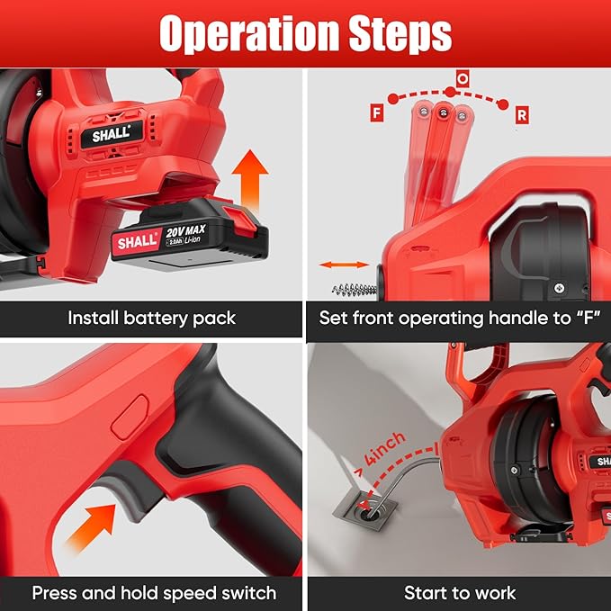 SHALL 20V Cordless Drain Auger with 25Ft Plumbing Drain Snake, Electric Snake Drain Hair Clog Remover W/ 2.0Ah Battery & Fast Charger, Shower Drain Snake for 3/4’’-2’’ Sewer Pipe, Sink Toilet Bathroom