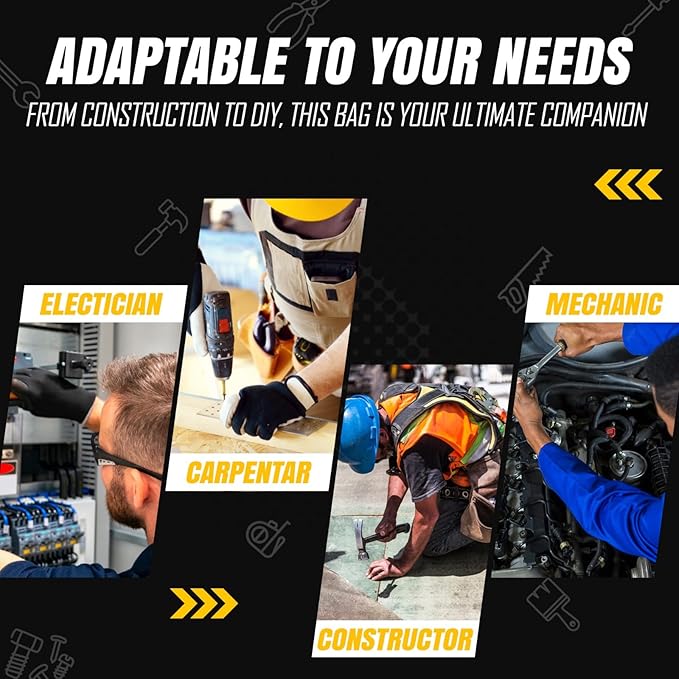 Pro-015 Leather Tool Pouch for Construction,Heavy Duty Hammer Holder,Buckle,3 Pocket Large with Belt, 12 Small Pocket, Tool Organizer