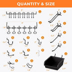 INCLY 220PCS Extra Thick 1/4" Pegboard Accessories Organizer Kit, Heavy Duty Black Pegboard Hooks with Bins and Peg Lock, Peg Board Hooks Assortment for Garage Wall Attachments Hanging Tools